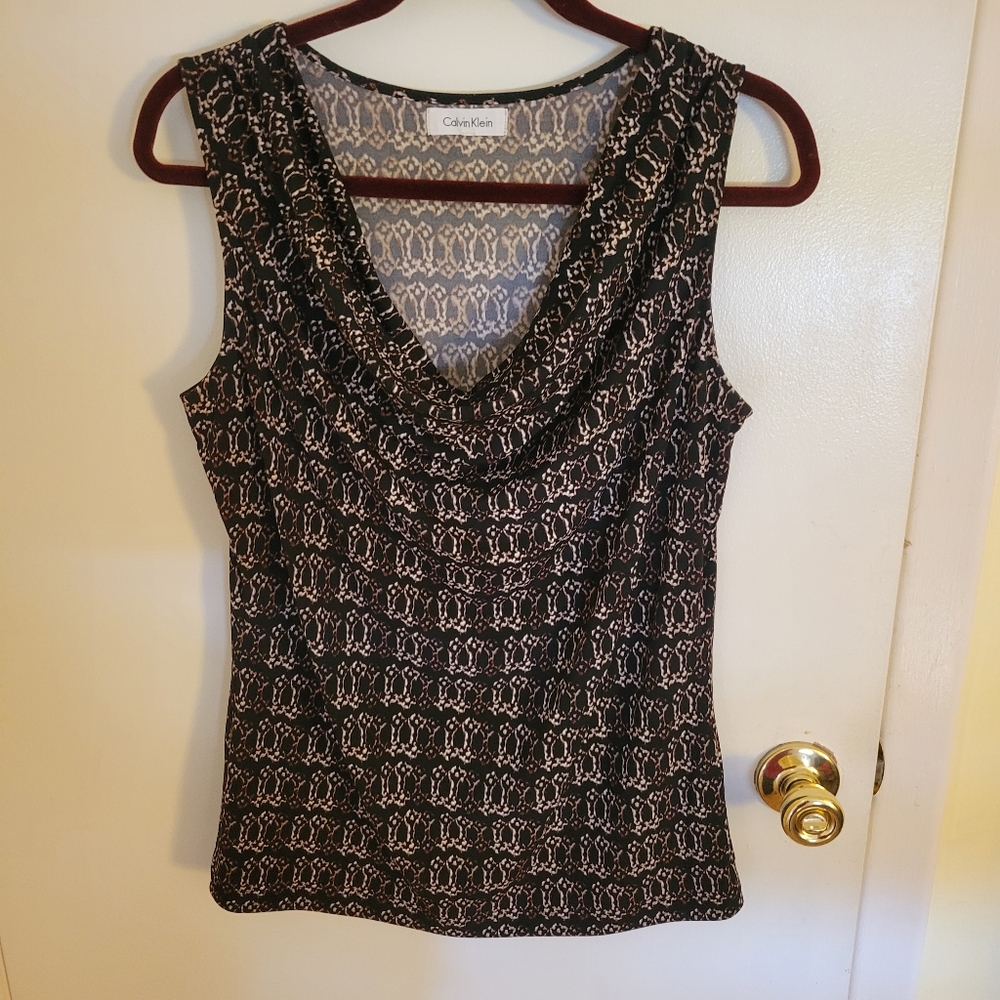 Calvin Klein Black Print Sleeveless Blouse MED
